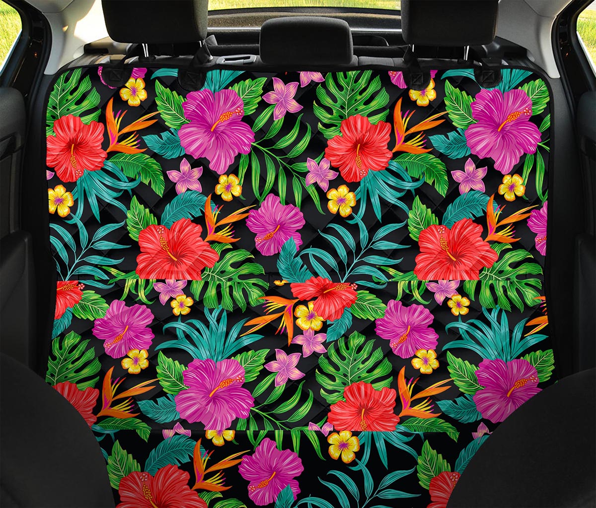 Colorful Hibiscus Flowers Pattern Print Pet Car Back Seat Cover