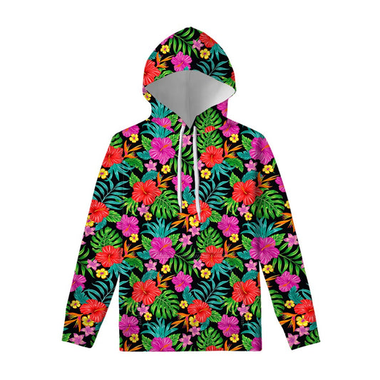 Colorful Hibiscus Flowers Pattern Print Pullover Hoodie