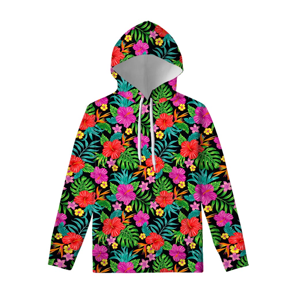 Colorful Hibiscus Flowers Pattern Print Pullover Hoodie