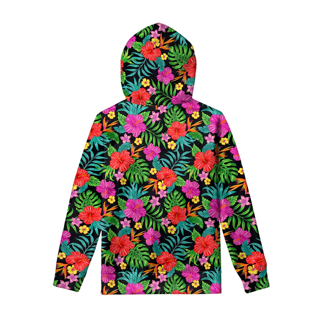 Colorful Hibiscus Flowers Pattern Print Pullover Hoodie