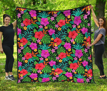 Colorful Hibiscus Flowers Pattern Print Quilt
