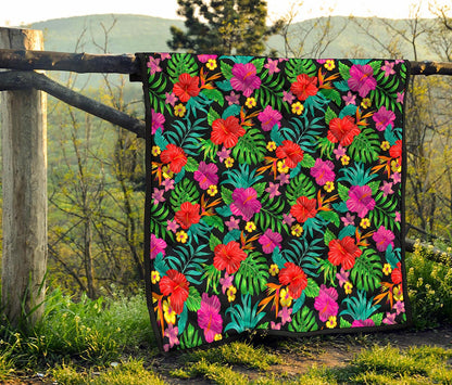 Colorful Hibiscus Flowers Pattern Print Quilt