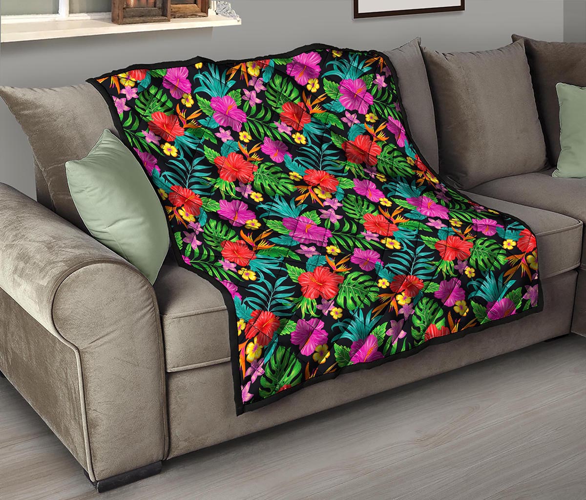 Colorful Hibiscus Flowers Pattern Print Quilt