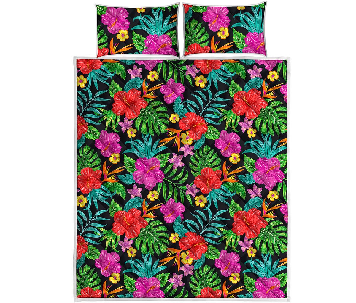 Colorful Hibiscus Flowers Pattern Print Quilt Bed Set