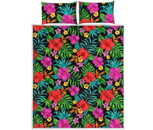 Colorful Hibiscus Flowers Pattern Print Quilt Bed Set