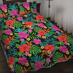 Colorful Hibiscus Flowers Pattern Print Quilt Bed Set