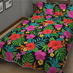 Colorful Hibiscus Flowers Pattern Print Quilt Bed Set