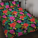 Colorful Hibiscus Flowers Pattern Print Quilt Bed Set