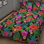 Colorful Hibiscus Flowers Pattern Print Quilt Bed Set