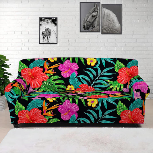 Colorful Hibiscus Flowers Pattern Print Sofa Cover
