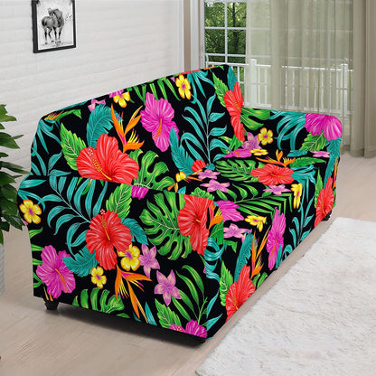 Colorful Hibiscus Flowers Pattern Print Sofa Cover
