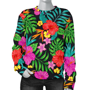 Colorful Hibiscus Flowers Pattern Print Women's Crewneck Sweatshirt GearFrost