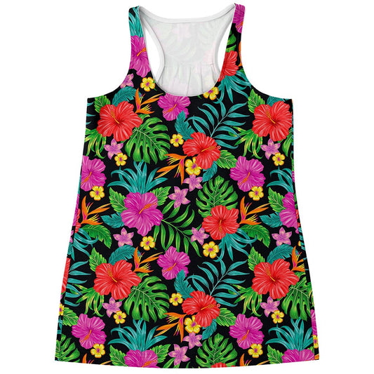 Colorful Hibiscus Flowers Pattern Print Women's Racerback Tank Top