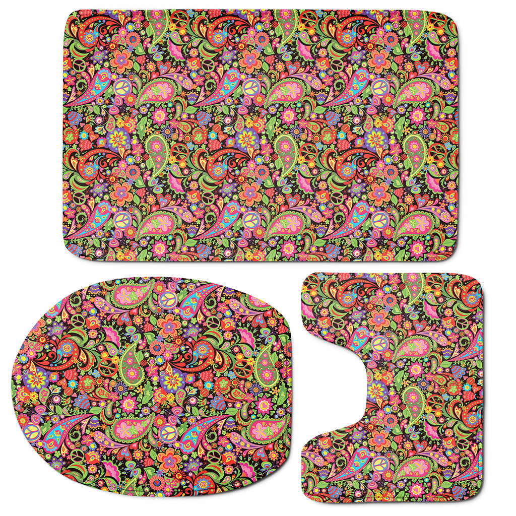 Colorful Hippie Peace Signs Print 3 Piece Bath Mat Set