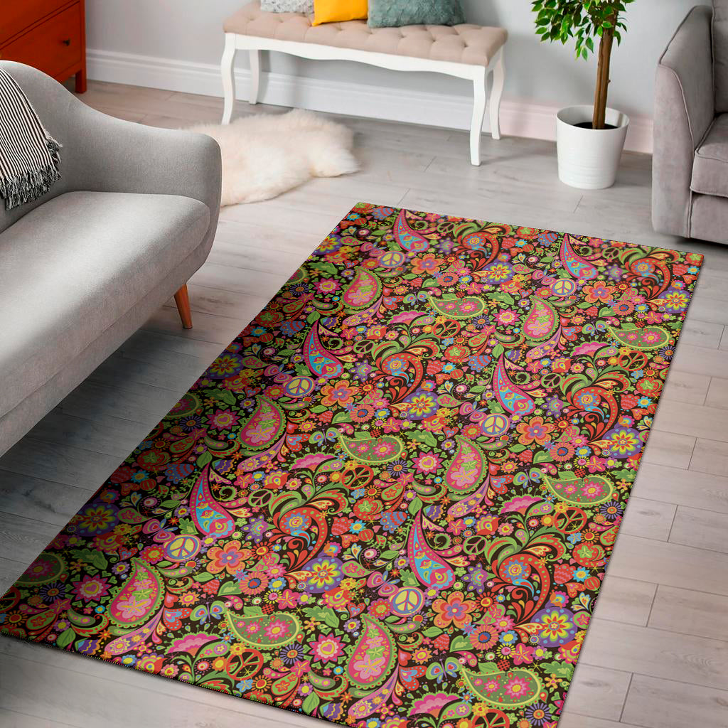 Colorful Hippie Peace Signs Print Area Rug