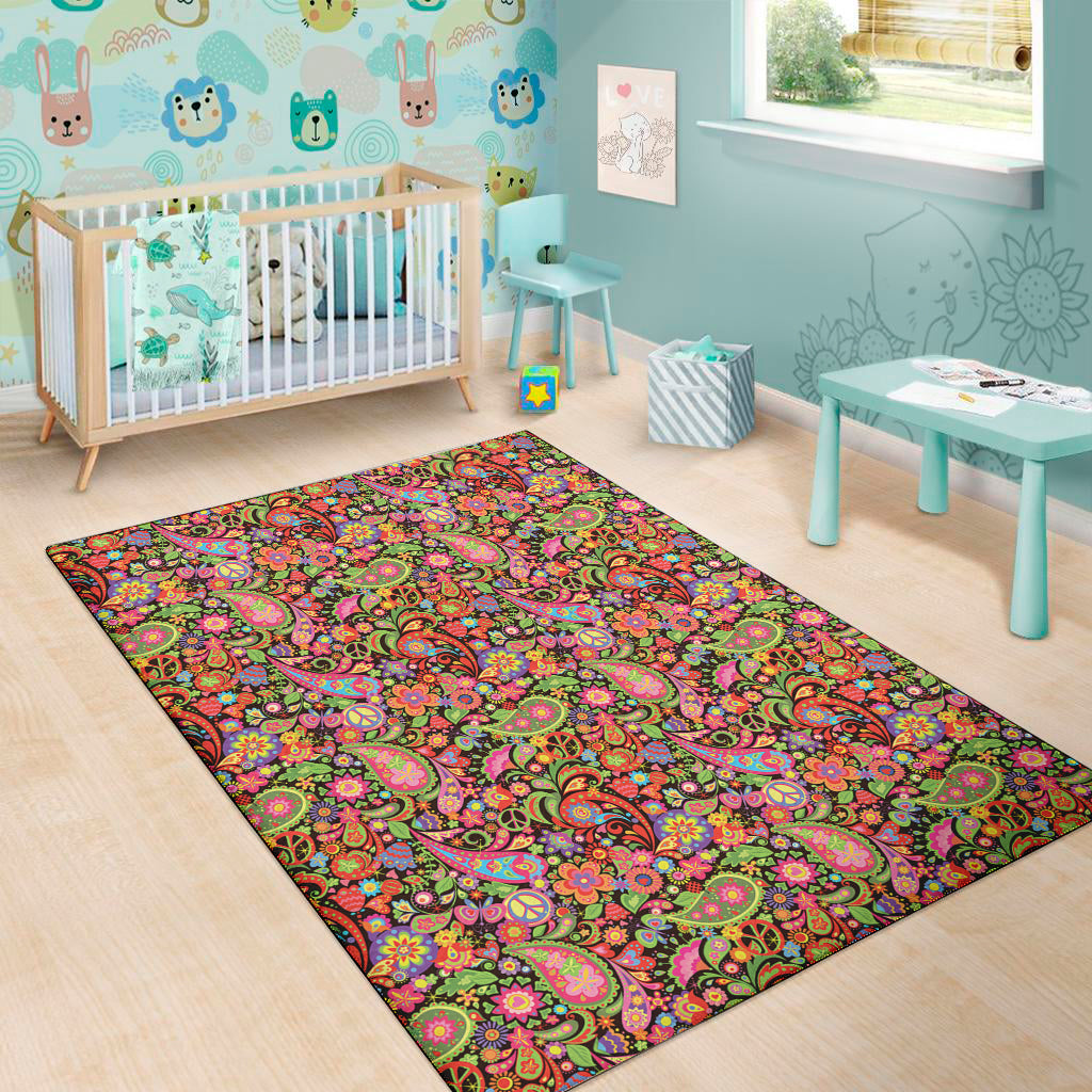 Colorful Hippie Peace Signs Print Area Rug