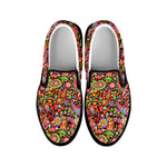 Colorful Hippie Peace Signs Print Black Slip On Shoes