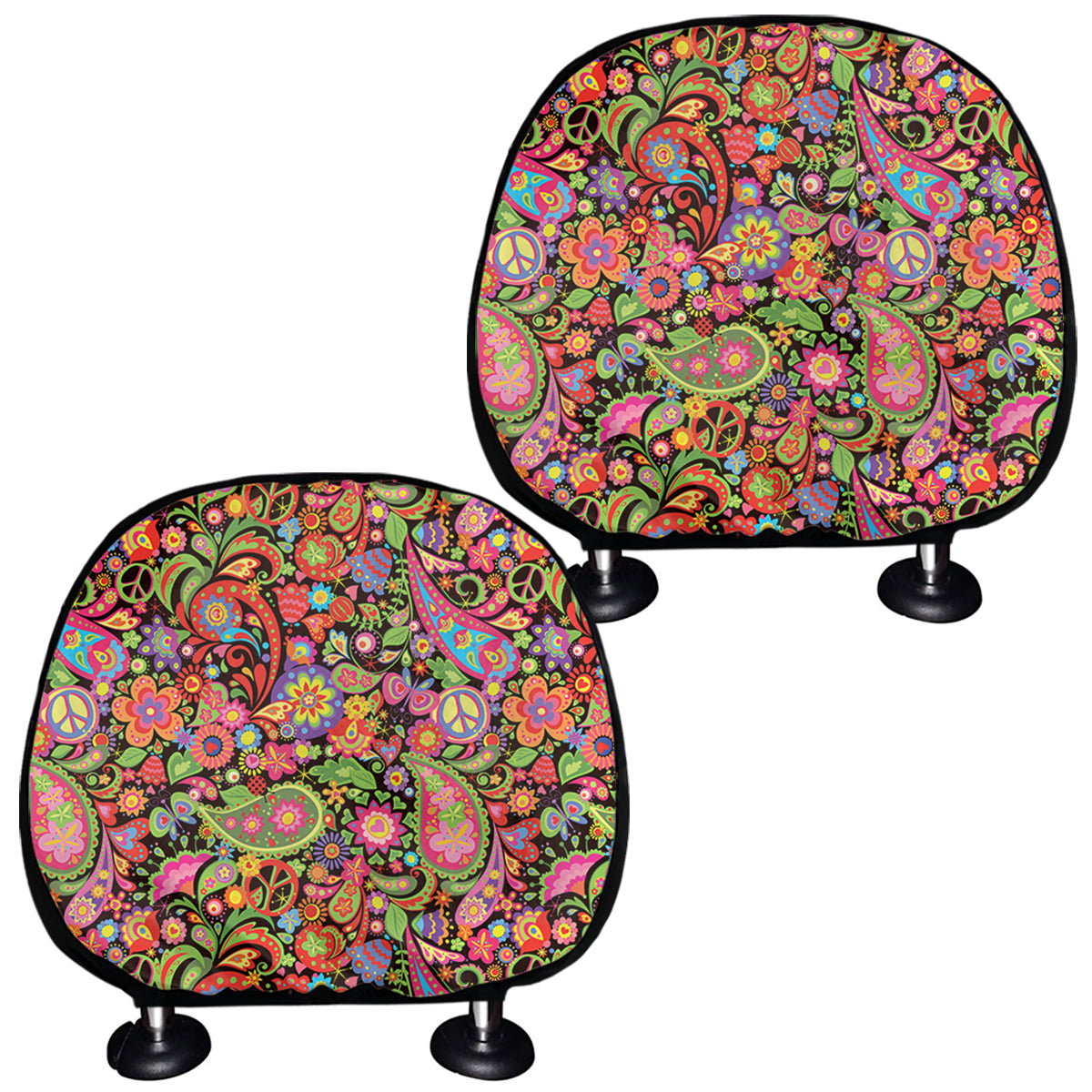 Colorful Hippie Peace Signs Print Car Headrest Covers