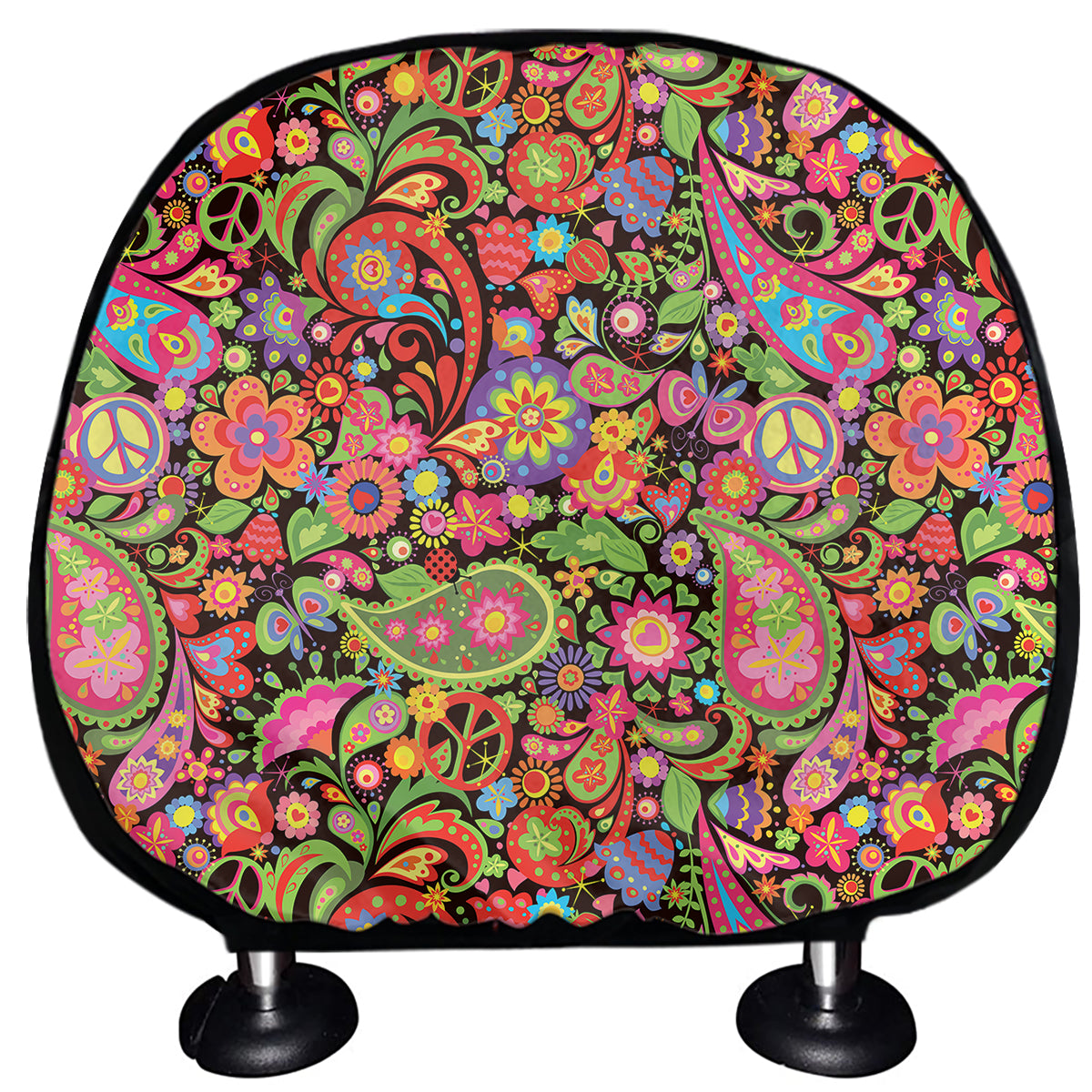Colorful Hippie Peace Signs Print Car Headrest Covers
