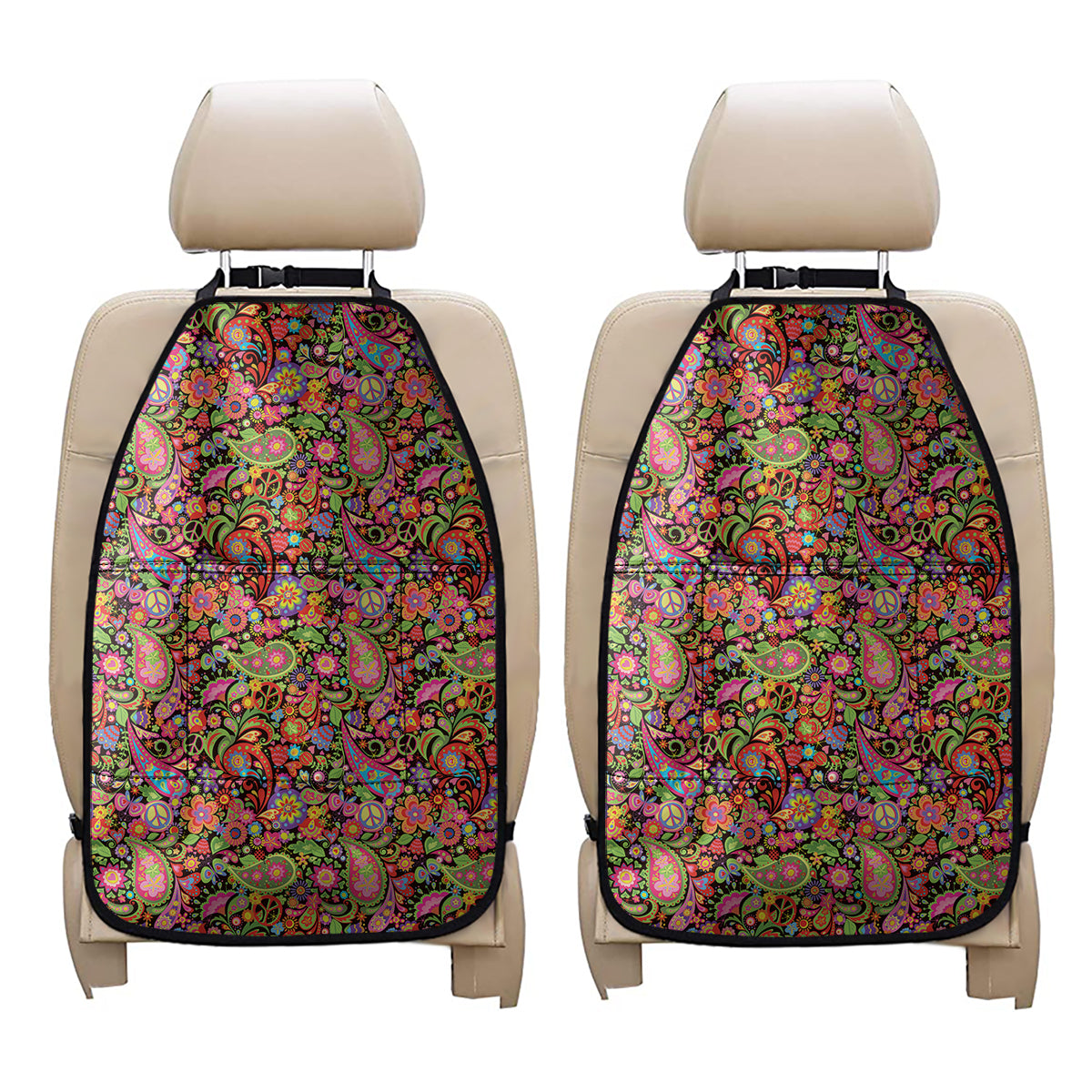 Colorful Hippie Peace Signs Print Car Seat Organizers