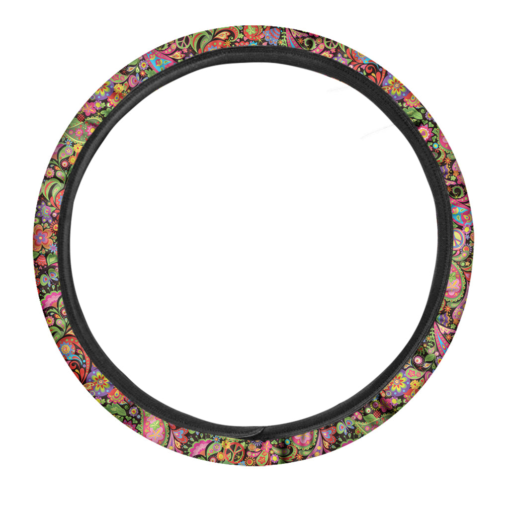 Colorful Hippie Peace Signs Print Car Steering Wheel Cover