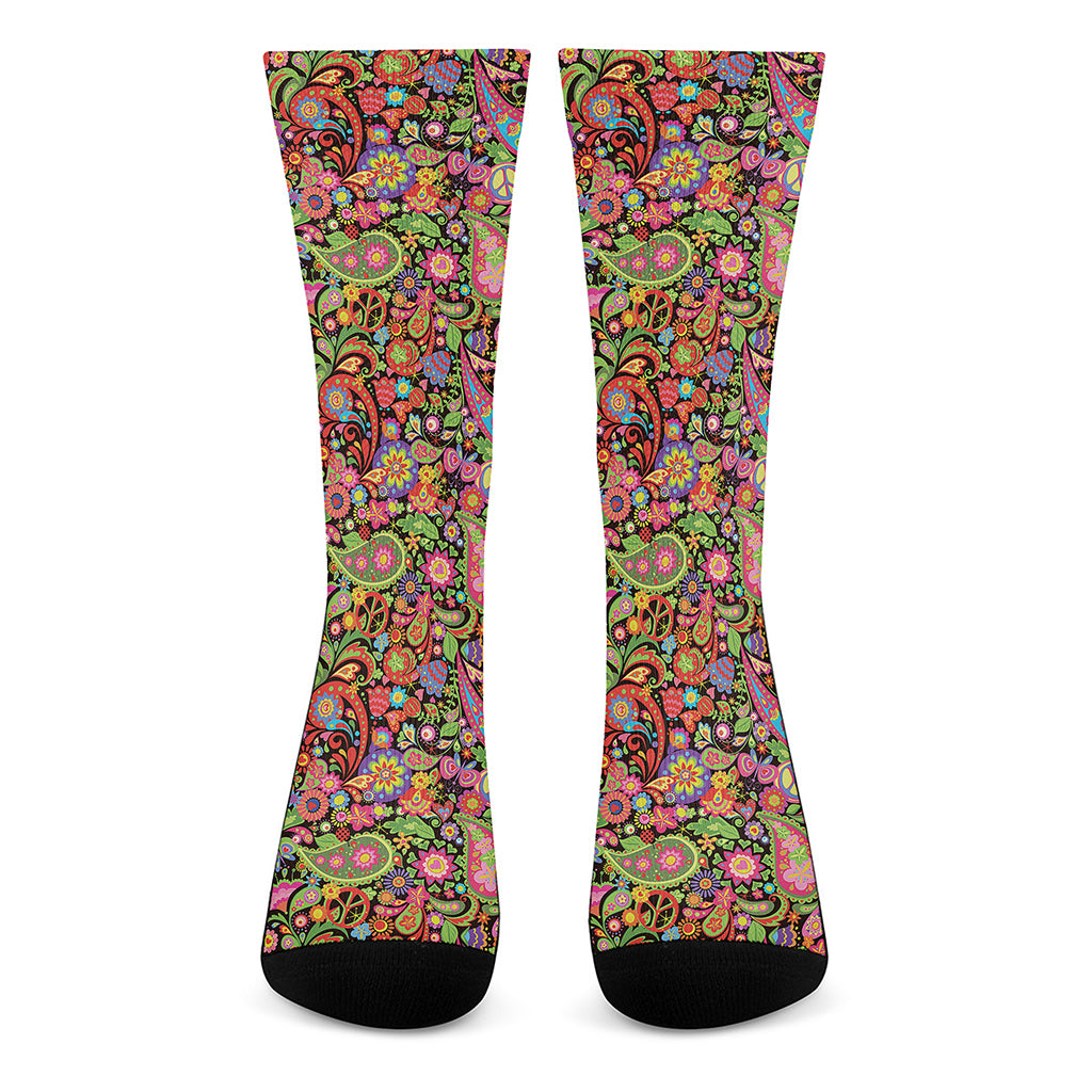 Colorful Hippie Peace Signs Print Crew Socks