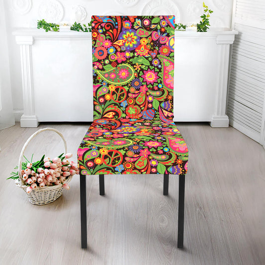 Colorful Hippie Peace Signs Print Dining Chair Slipcover
