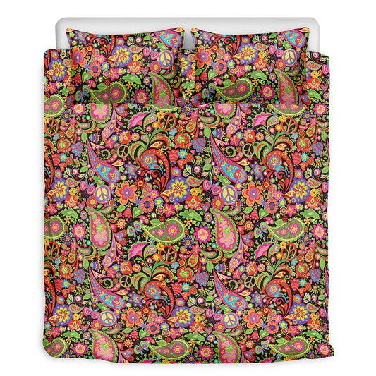 Colorful Hippie Peace Signs Print Duvet Cover Bedding Set