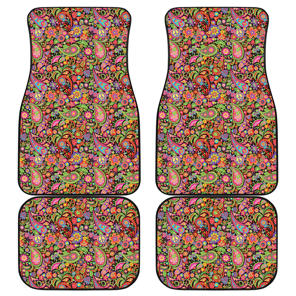 Colorful Hippie Peace Signs Print Front and Back Car Floor Mats
