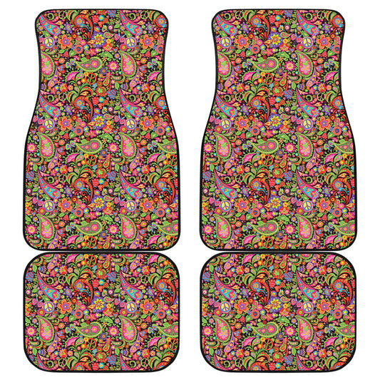 Colorful Hippie Peace Signs Print Front and Back Car Floor Mats