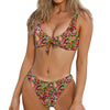 Colorful Hippie Peace Signs Print Front Bow Tie Bikini