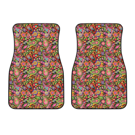 Colorful Hippie Peace Signs Print Front Car Floor Mats