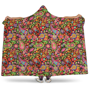 Colorful Hippie Peace Signs Print Hooded Blanket