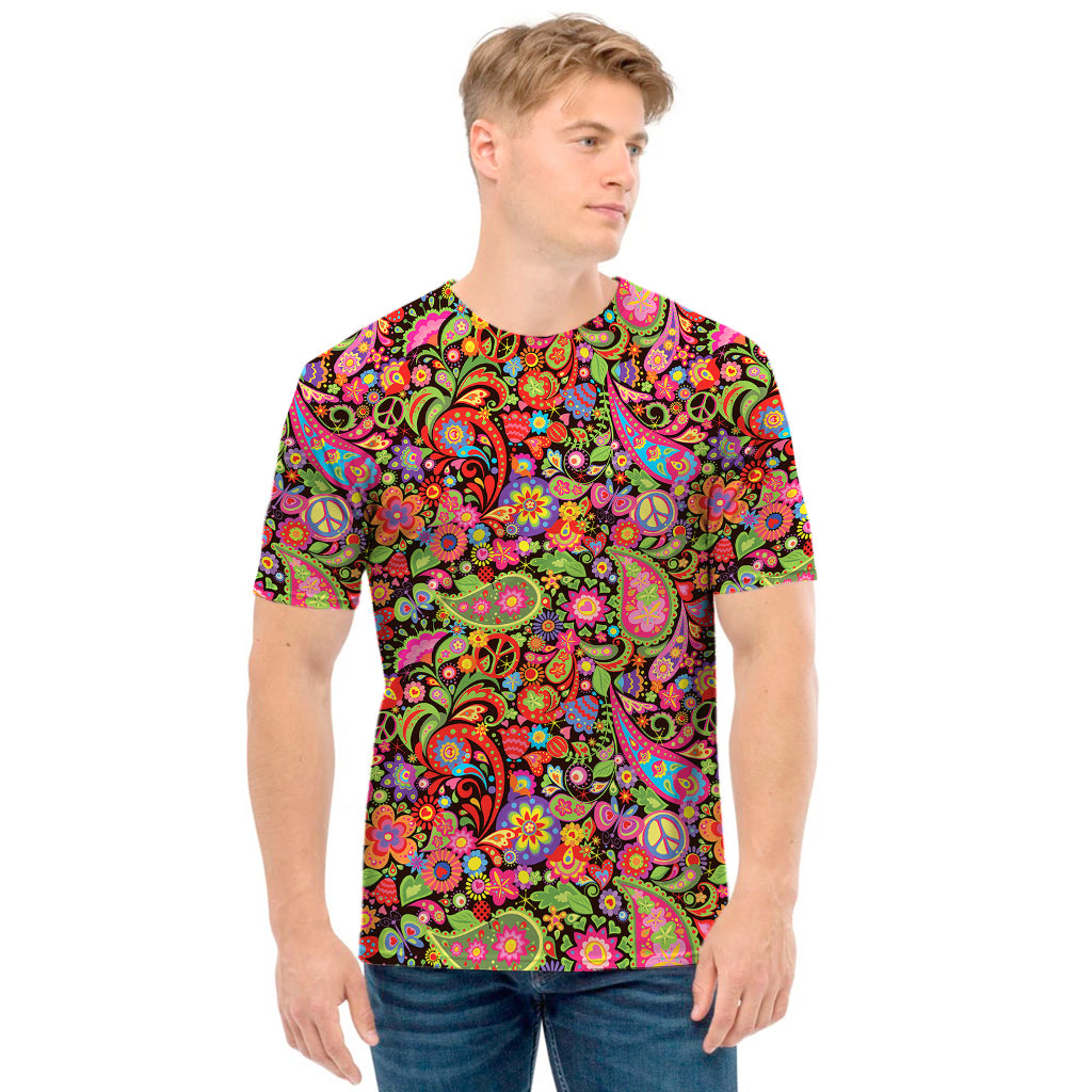 Colorful Hippie Peace Signs Print Men's T-Shirt