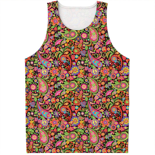 Colorful Hippie Peace Signs Print Men's Tank Top