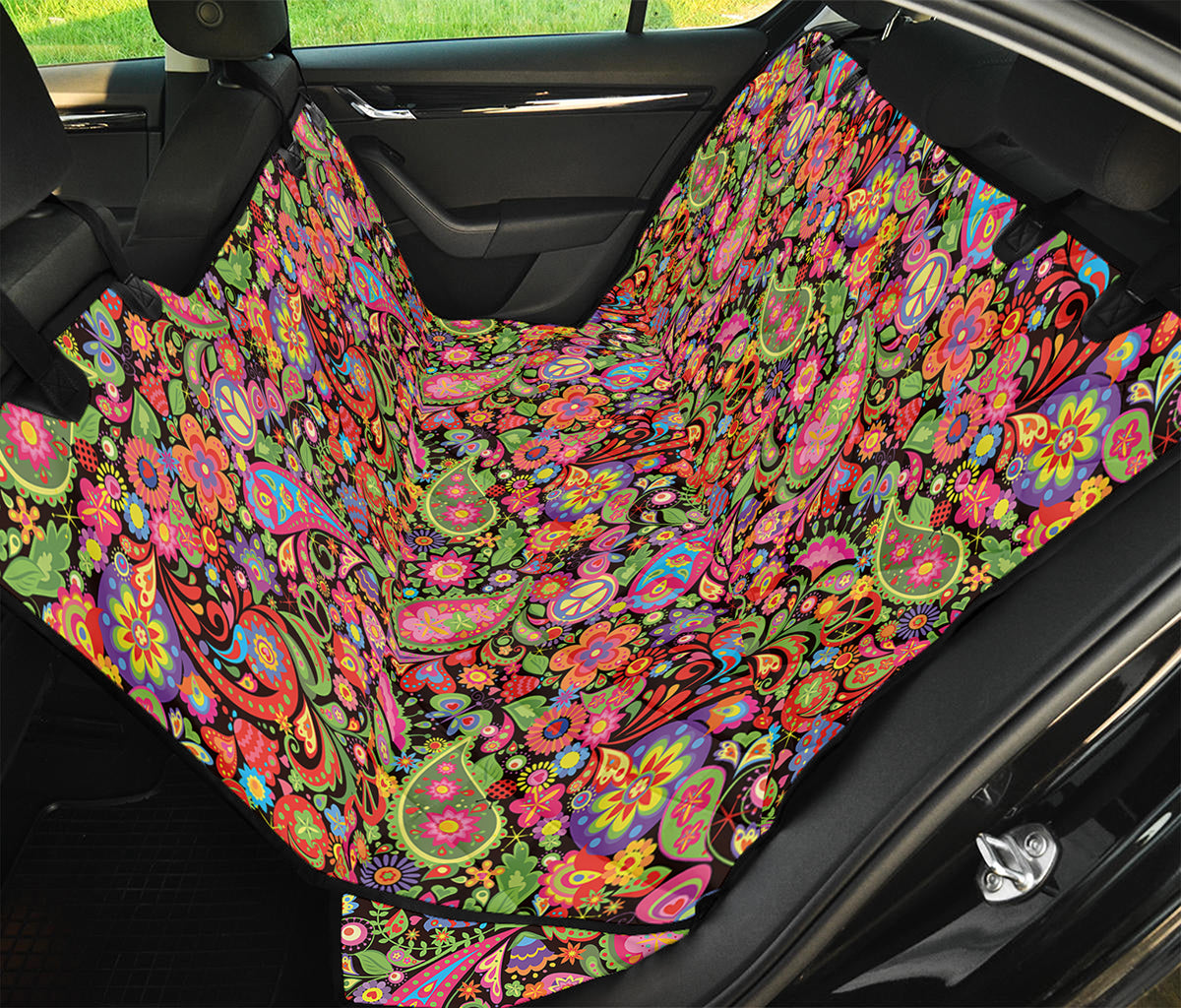Colorful Hippie Peace Signs Print Pet Car Back Seat Cover