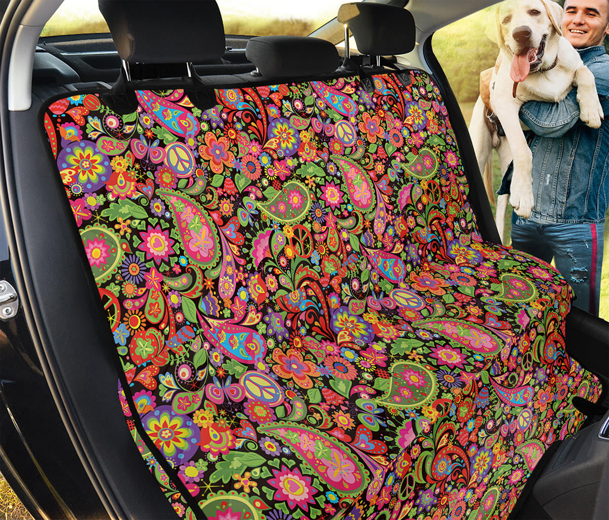 Colorful Hippie Peace Signs Print Pet Car Back Seat Cover