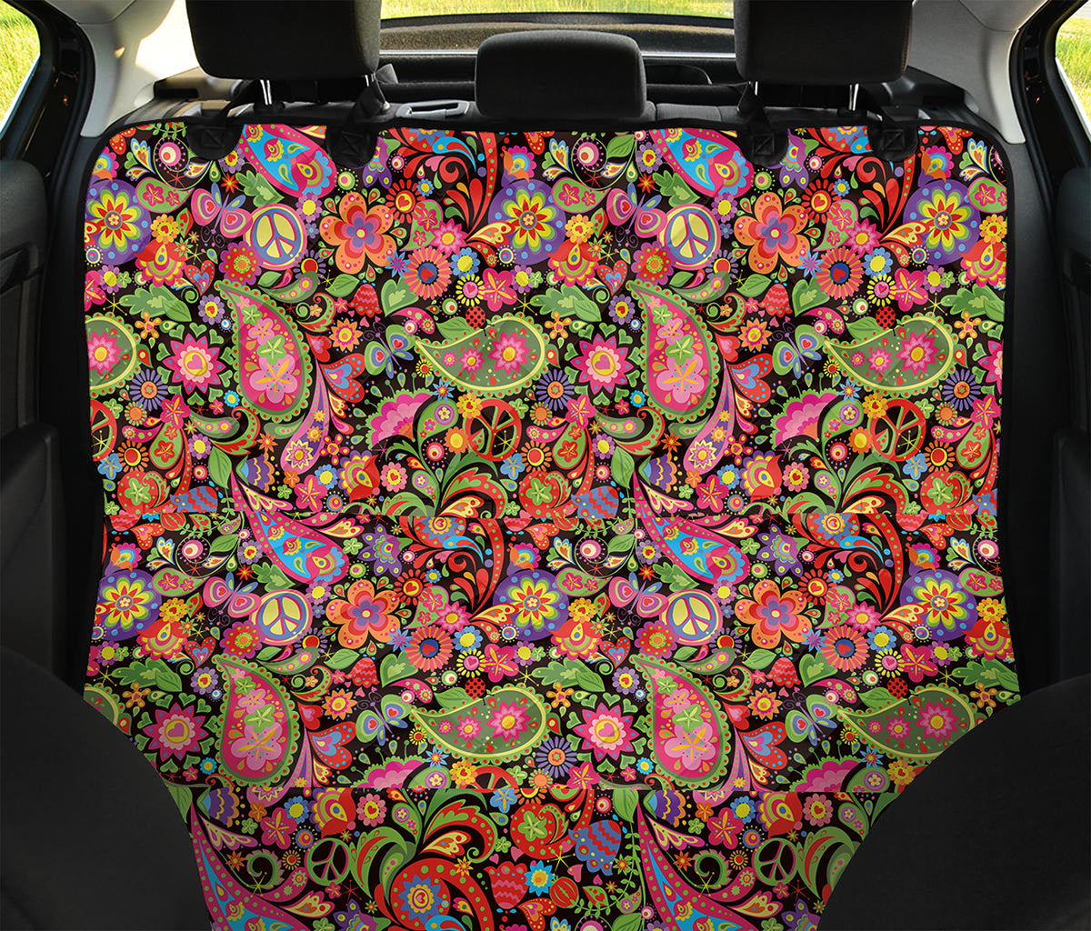 Colorful Hippie Peace Signs Print Pet Car Back Seat Cover