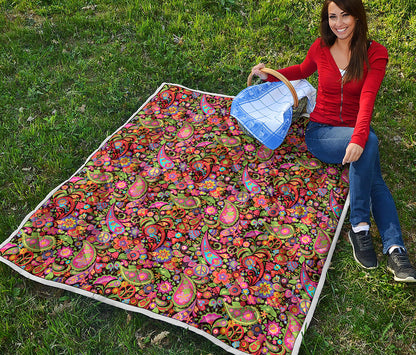 Colorful Hippie Peace Signs Print Quilt