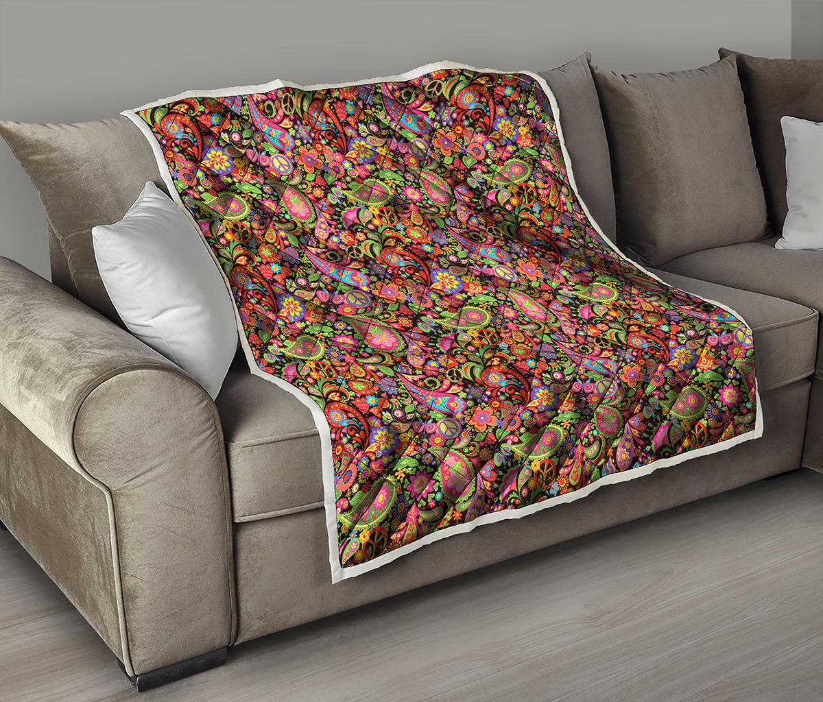 Colorful Hippie Peace Signs Print Quilt