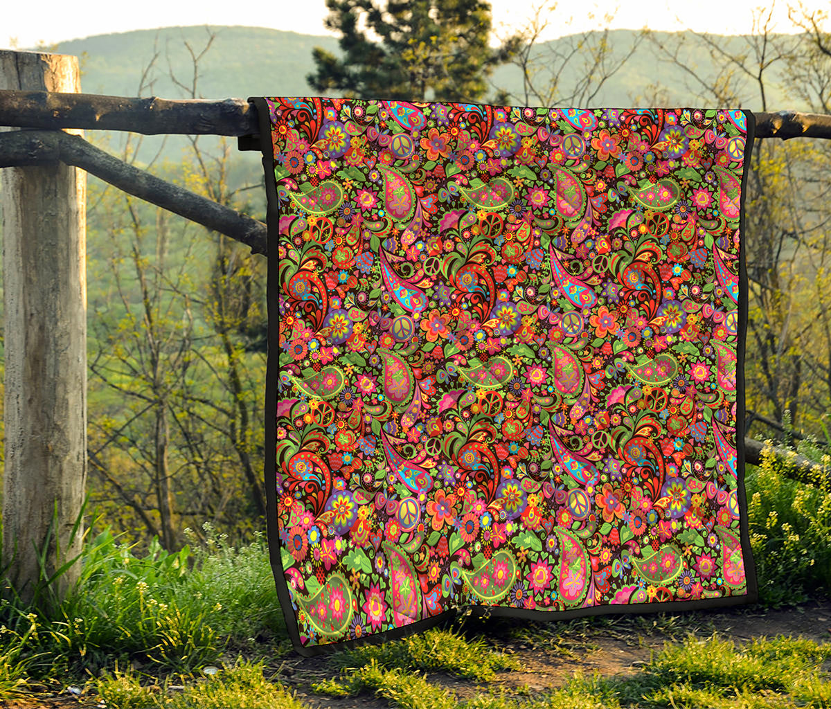 Colorful Hippie Peace Signs Print Quilt