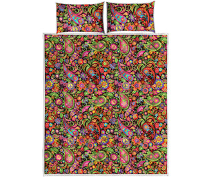 Colorful Hippie Peace Signs Print Quilt Bed Set