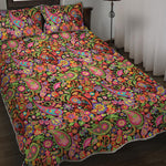 Colorful Hippie Peace Signs Print Quilt Bed Set