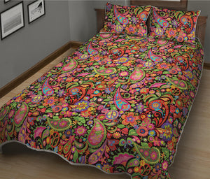 Colorful Hippie Peace Signs Print Quilt Bed Set