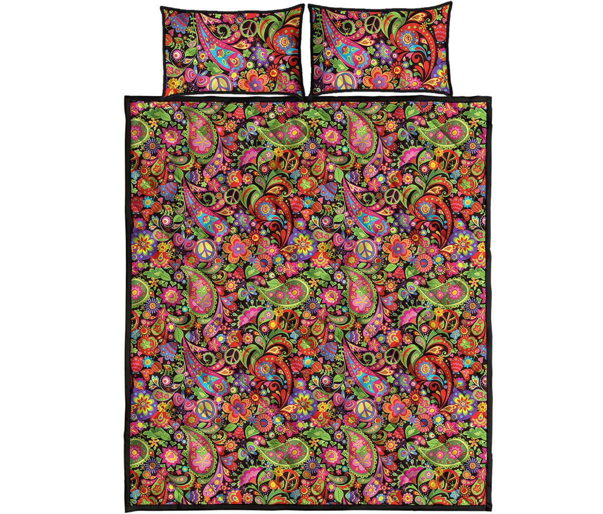 Colorful Hippie Peace Signs Print Quilt Bed Set