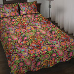 Colorful Hippie Peace Signs Print Quilt Bed Set