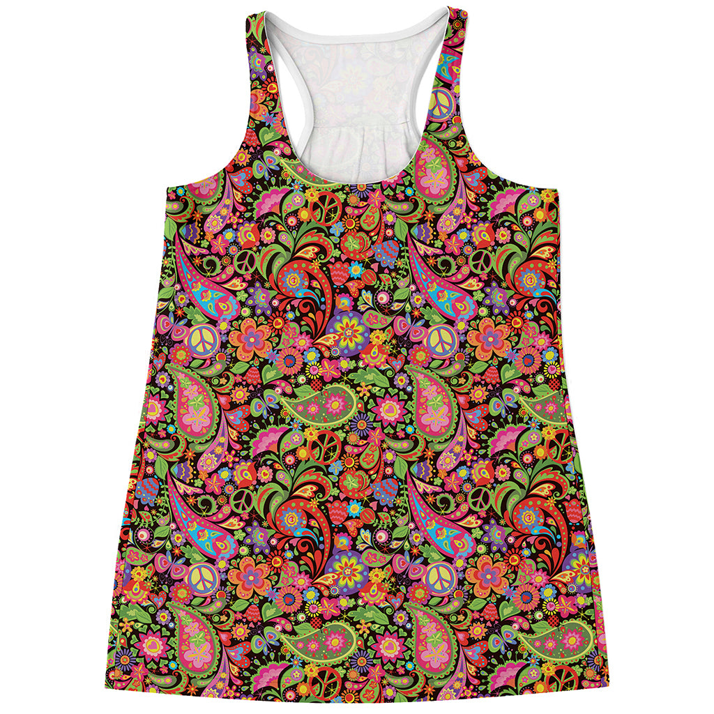 Colorful Hippie Peace Signs Print Women's Racerback Tank Top