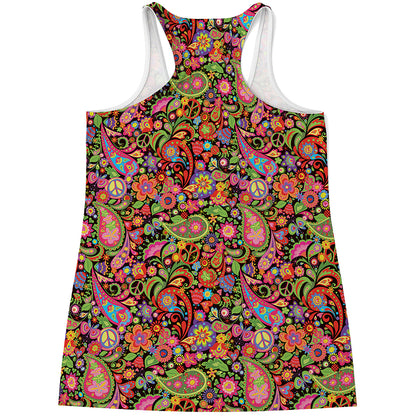 Colorful Hippie Peace Signs Print Women's Racerback Tank Top