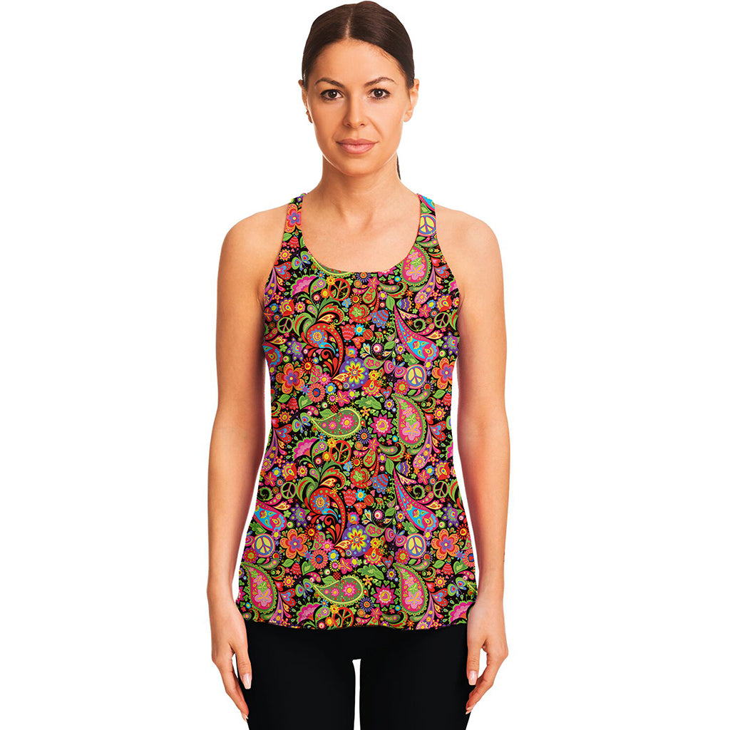 Colorful Hippie Peace Signs Print Women's Racerback Tank Top