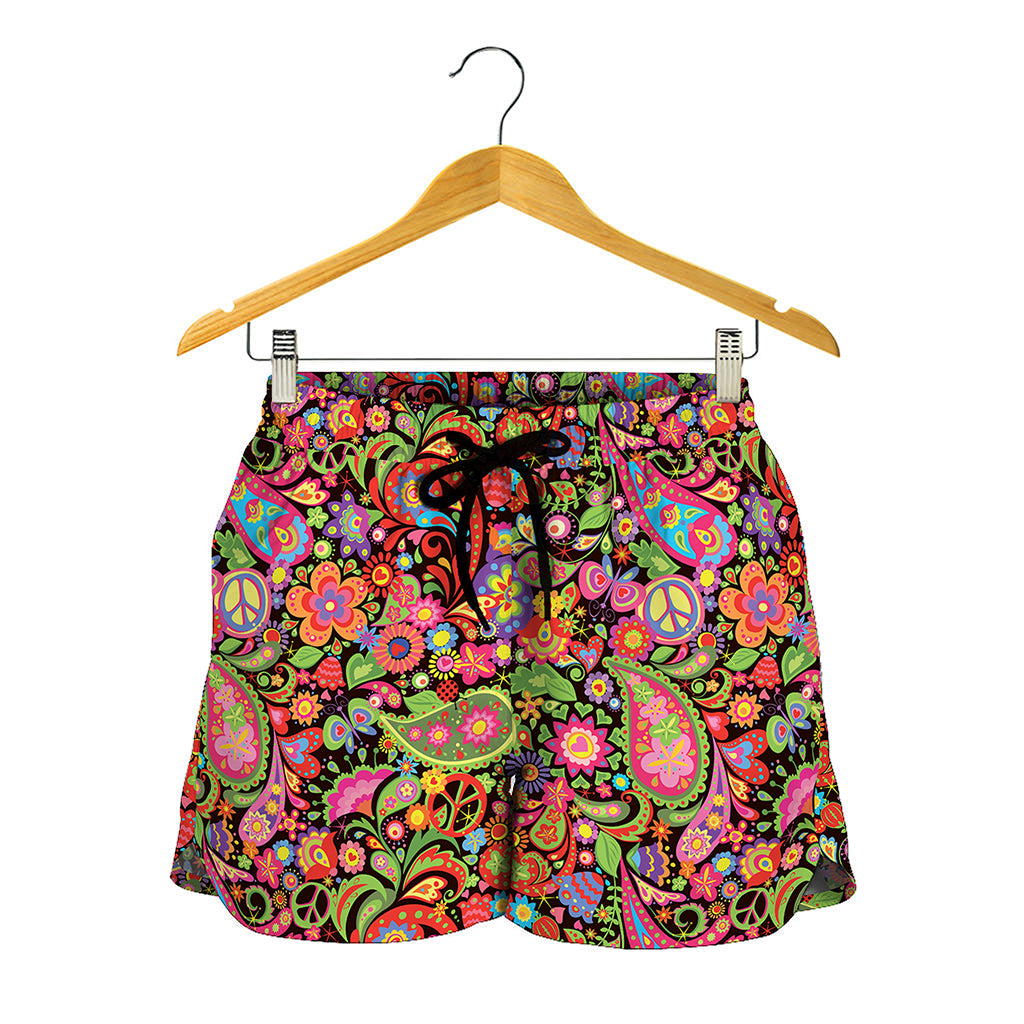 Colorful Hippie Peace Signs Print Women's Shorts